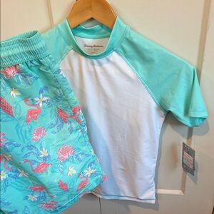 Tommy Bahama Kids Rashguard Set - Aqua and White